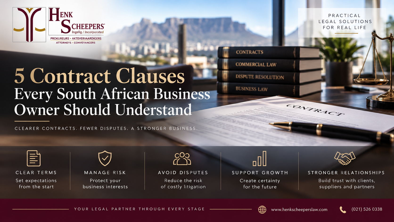 Henk Scheepers Inc article on five contract clauses South African business owners should understand